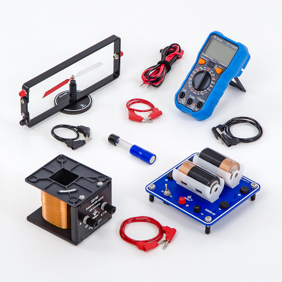 Conjunto eletromagnetismo, com suporte para alimentação CC